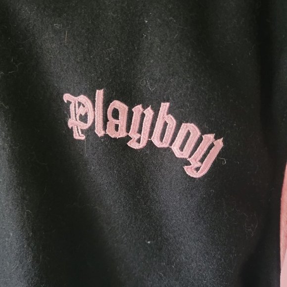 VTG Y2K Genuine Leather Wool Pink Playboy Bunny Reversible Varsity Jacket - Picture 4 of 12